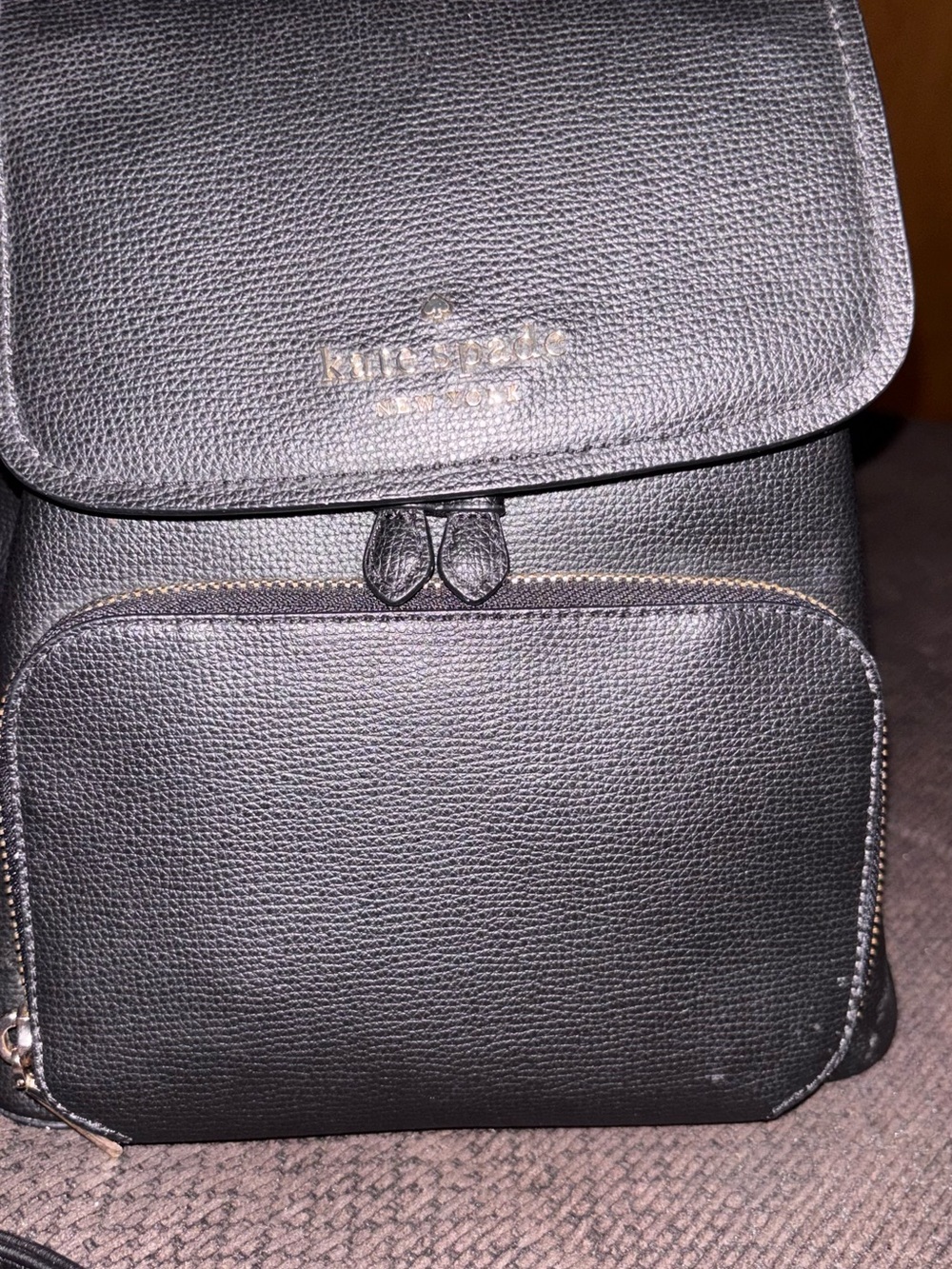 kate spade Black Pebbled Leather Backpack with Front Pocket - Picture 6 of 6